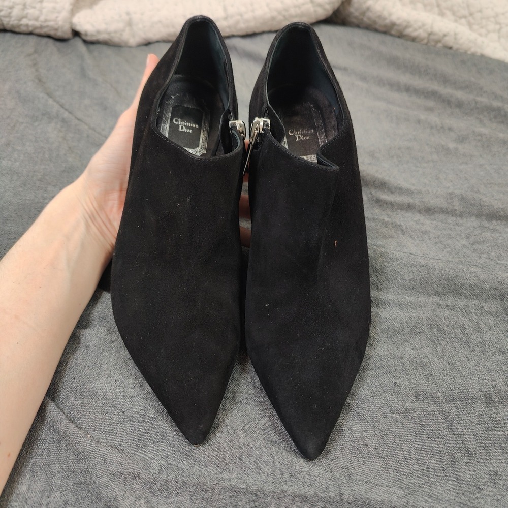 Christian Dior Boots Womens 38.5 Black Suede Pointed Toe‎ Stiletto Ankle Booties - Picture 5 of 13